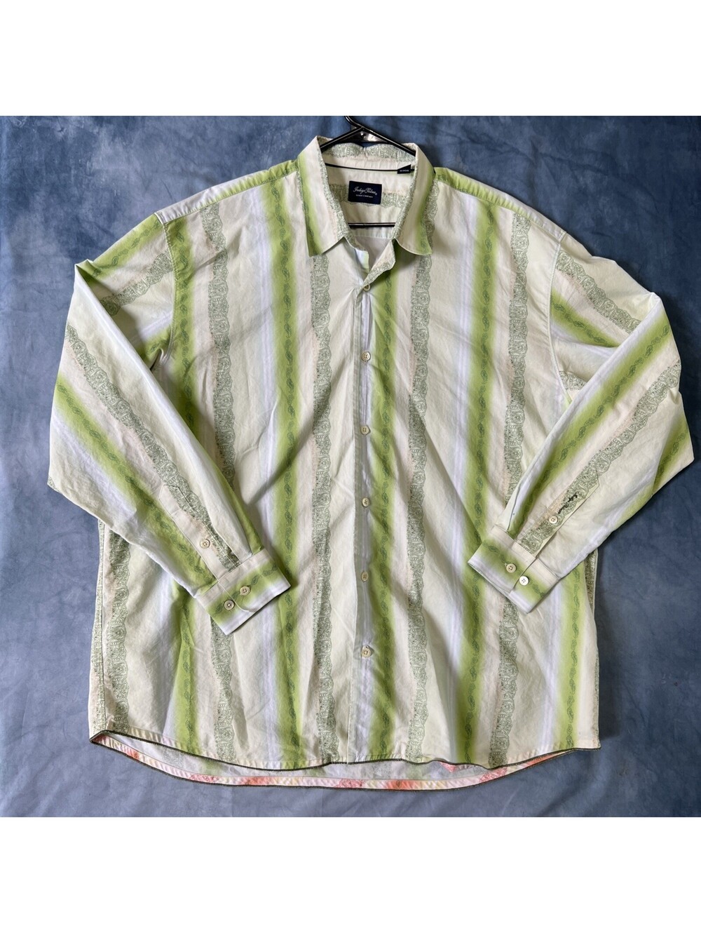 Indigo Palms Denim Company Paisley/Green Striped Shirt 2XL